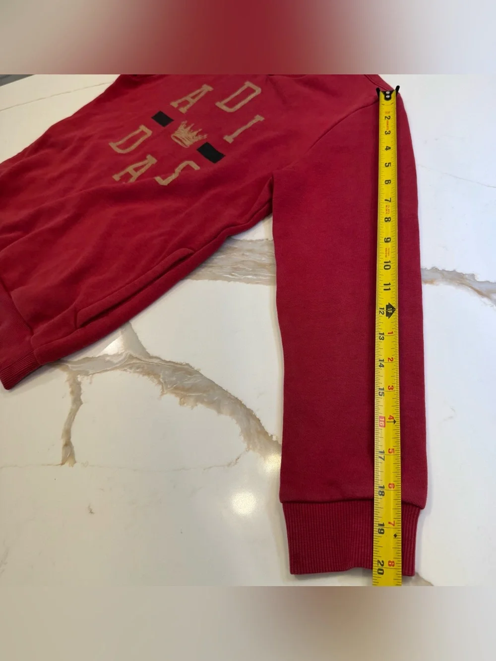 Adidas Red Varsity Graphic Fleece Sweatshirt Boys M Womens XS Pockets